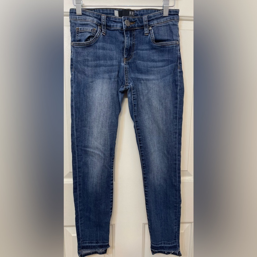 Kut‎ From The Kloth Skinny Low Ankle Medium Wash Blue Denim Jeans Logo Womens 4